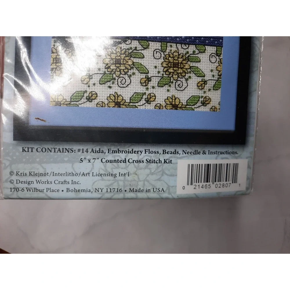 Design Works Counted Cross Stitch Kit Yellow Floral Cat 2807 5x7